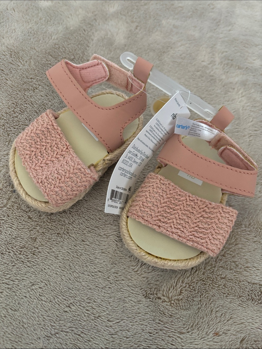 Carter's Blush Pink Braided Strap Baby Sandals